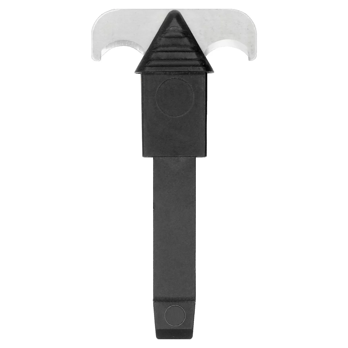 Zwart gereedschap met grijze uiteinden, dat eruitziet als een omgekeerde 'T'.