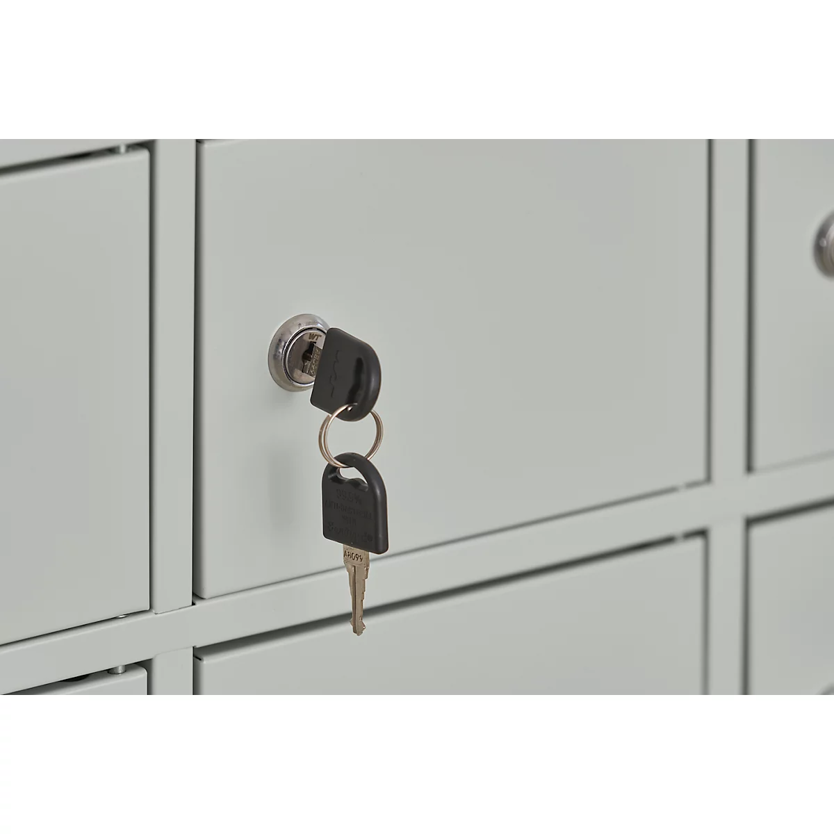 Kluis met 10 afsluitbare compartimenten - metaal - B 390 x D 200 x H 780 mm - lichtgrijs RAL 7035 - met metalen afdekplaat - ons merk Schäfer Shop Select