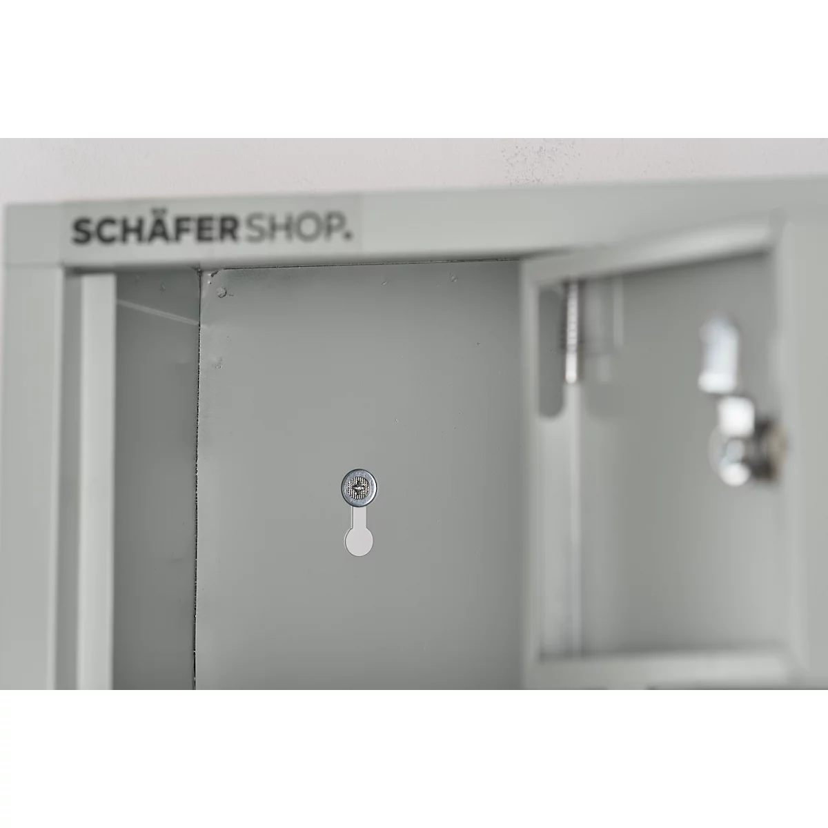 Kluis met 10 afsluitbare compartimenten - metaal - B 390 x D 200 x H 780 mm - lichtgrijs RAL 7035 - met metalen afdekplaat - ons merk Schäfer Shop Select