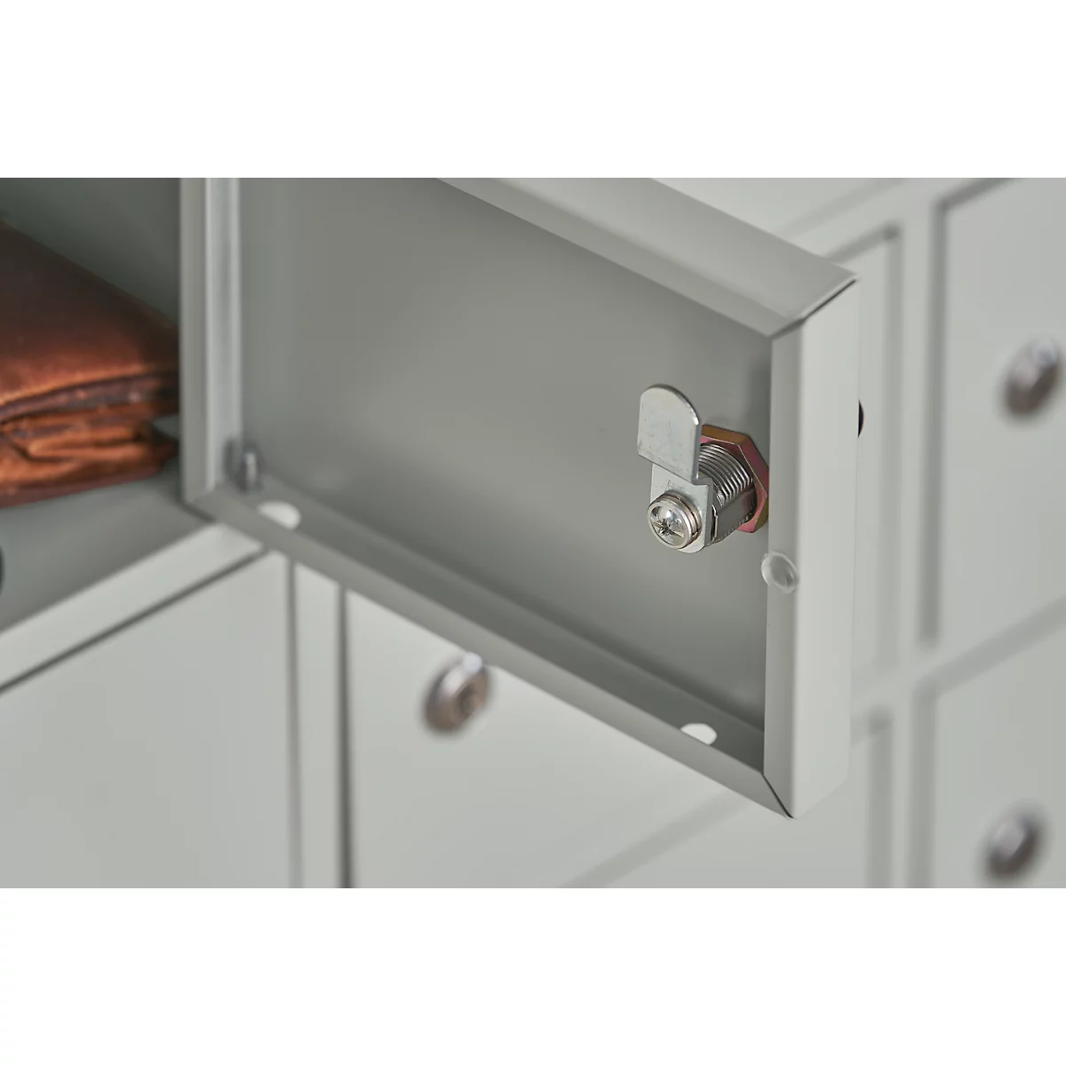 kluis met 50 afsluitbare compartimenten - metaal - B 980 x D 200 x H 1530 mm - lichtgrijs RAL 7035 - met metalen afdekplaat. - ons merk Schäfer Shop Select
