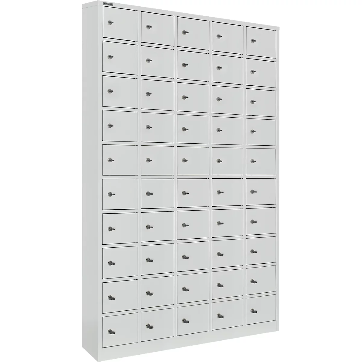 kluis met 50 afsluitbare compartimenten - metaal - B 980 x D 200 x H 1530 mm - lichtgrijs RAL 7035 - met metalen afdekplaat. - ons merk Schäfer Shop Select