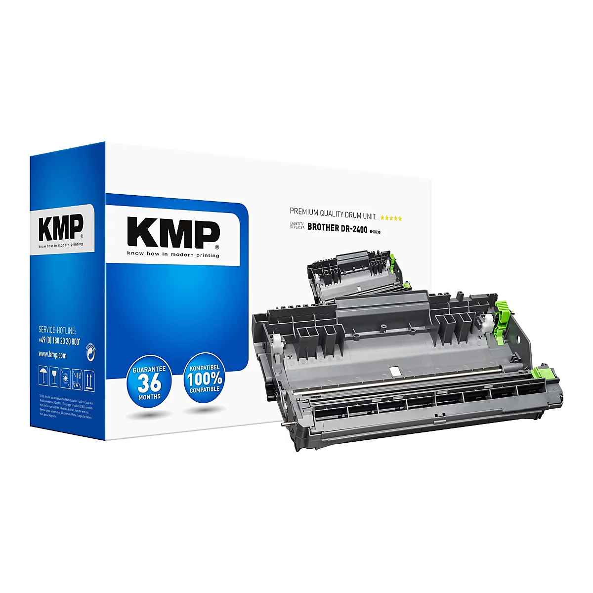 KMP Trommeleinheit kompatibel zu Brother DR-2400 in Originalverpackung vor weißem Hintergrund.