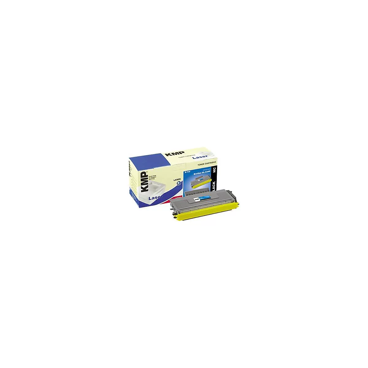 KMP Lasertoner-Kartusche B-T30 für Brother-Drucker vor der zugehörigen Produktverpackung.