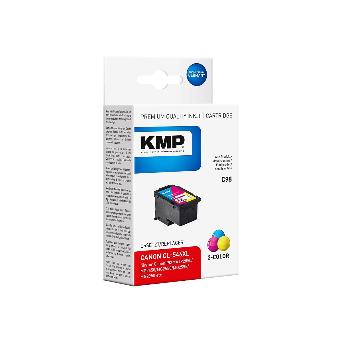 KMP C98 - Hohe Ergiebigkeit - Farbe (Cyan, Magenta, Gelb) - Tintenpatrone (Alternative zu: Canon CL-546XL, Canon 8288B001)