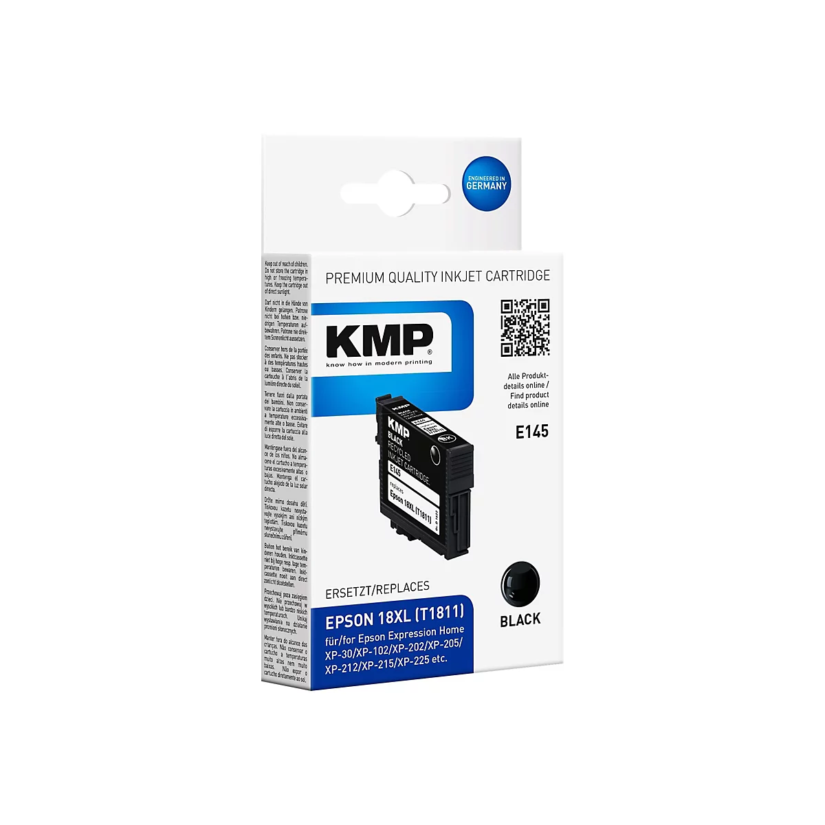 KMP E145 - 14 ml - Schwarz - kompatibel - Tintenpatrone (Alternative zu: Epson 18XL, Epson C13T18114010) - für Epson Expression Home XP-212, 215, 225, 312, 315, 322, 325, 412, 415, 422, 425