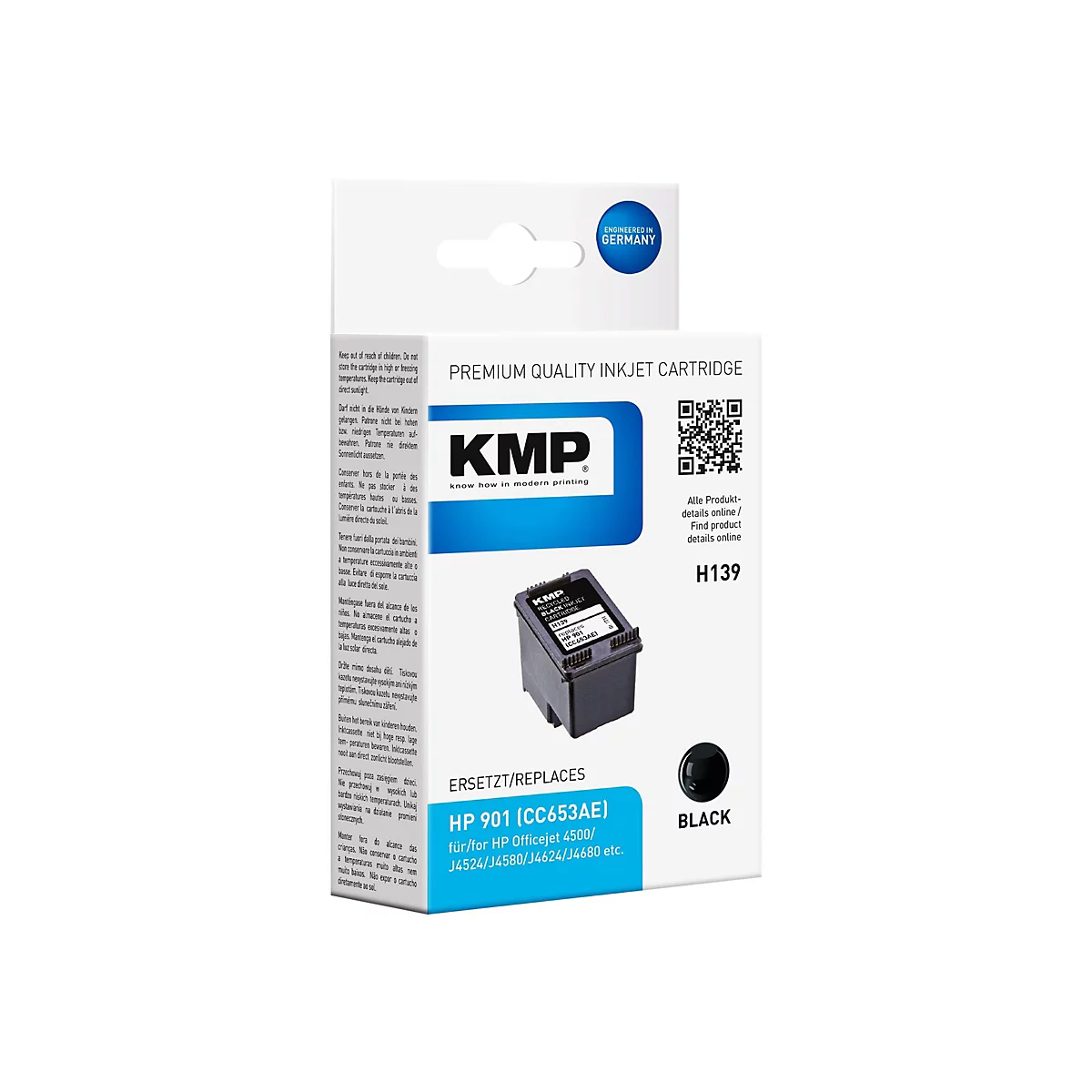 KMP H139 - Schwarz - Tintenpatrone (Alternative zu: HP 901, HP CC653AE)