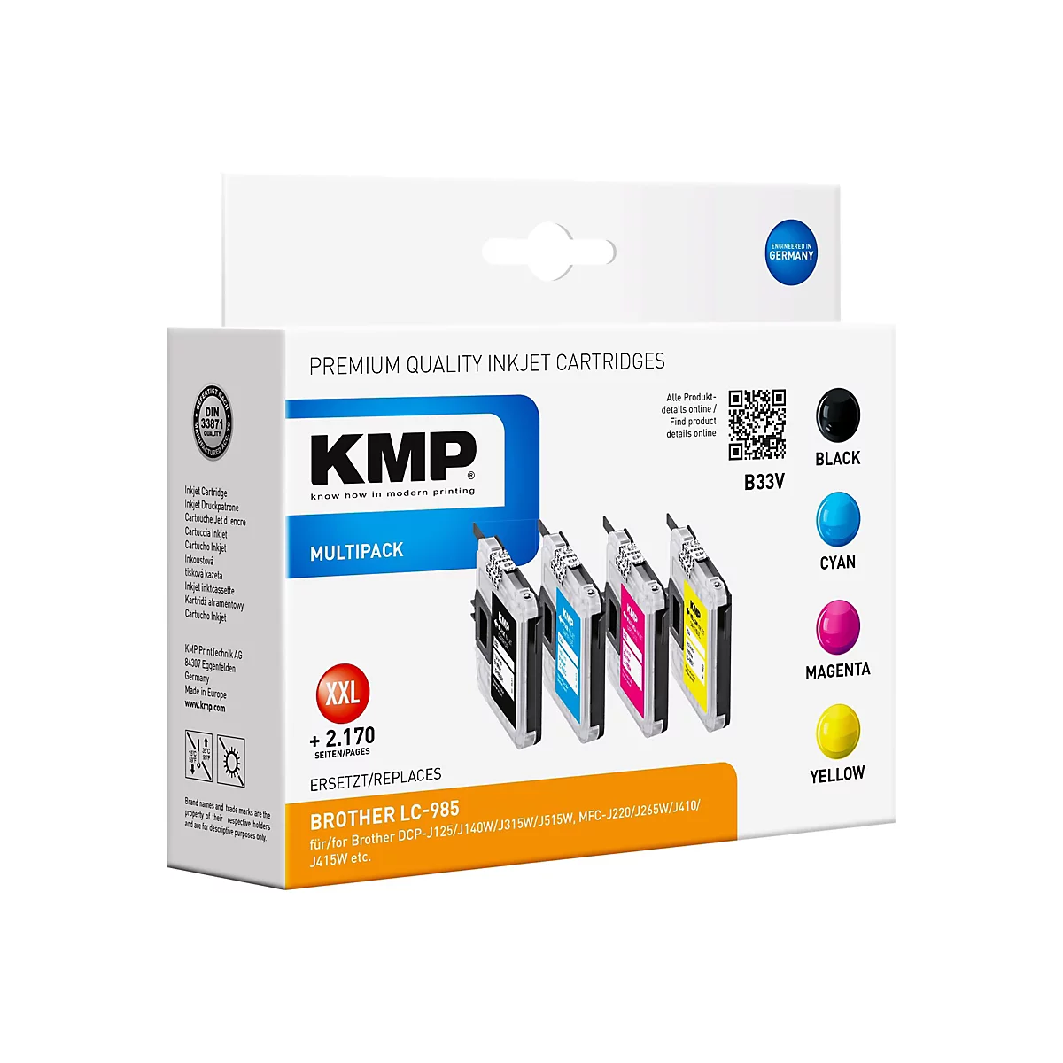 KMP MULTIPACK B33V - 4er-Pack - Größe XXL - Schwarz, Gelb, Cyan, Magenta - kompatibel - Tintenpatrone