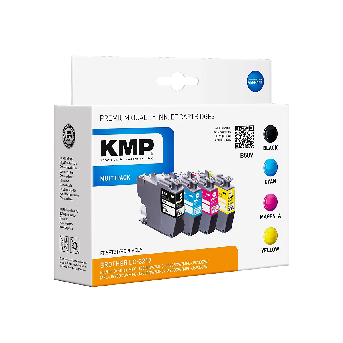 KMP MULTIPACK B58V - 4er-Pack - Schwarz, Gelb, Cyan, Magenta - Tintenpatrone (Alternative zu: Brother LC3217Y, Brother LC3217C, Brother LC3217BK, Brother LC3217M)