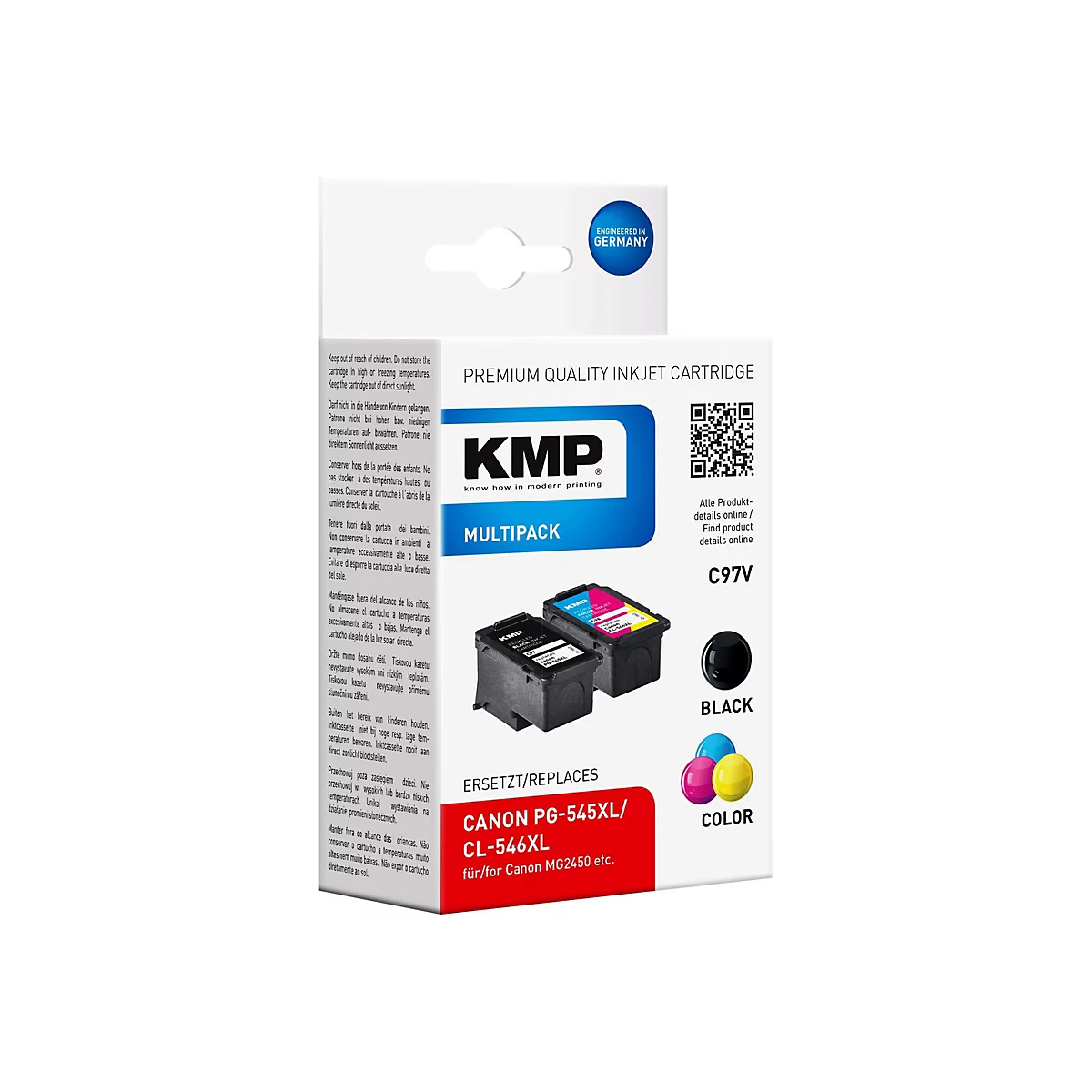 KMP MULTIPACK C97V - 2er-Pack - Hohe Ergiebigkeit - Schwarz, Farbe (Cyan, Magenta, Gelb) - kompatibel - Tintenpatrone (Alternative zu: Canon 8286B001, Canon 8288B001, Canon CL-546XL, Canon PG-545XL)