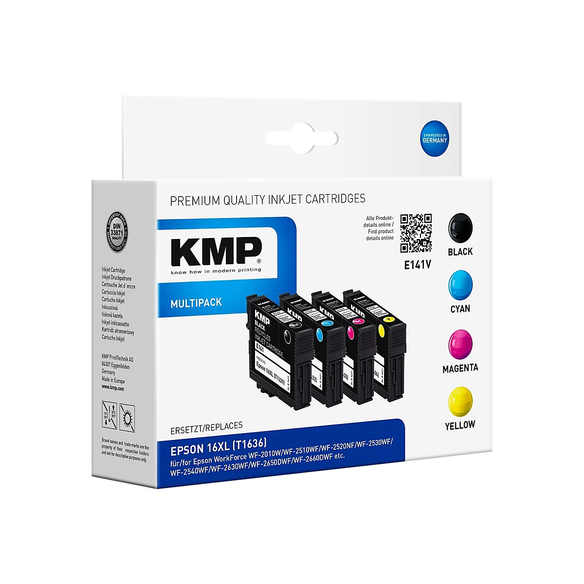 KMP MULTIPACK E141V - 4er-Pack - Schwarz, Gelb, Cyan, Magenta - Tintenpatrone (Alternative zu: Epson 16XL, Epson C13T16344010, Epson C13T16314010, Epson C13T16324010, Epson C13T16334010)