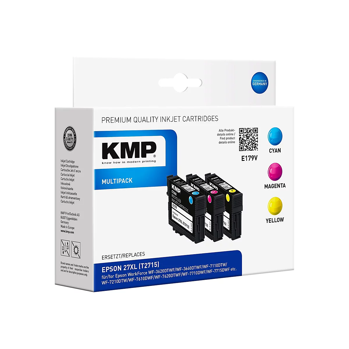 KMP MULTIPACK E179V - 3er-Pack - Gelb, Cyan, Magenta - Tintenpatrone (Alternative zu: Epson 27XL, Epson C13T27124010, Epson C13T27134010, Epson C13T27144010)