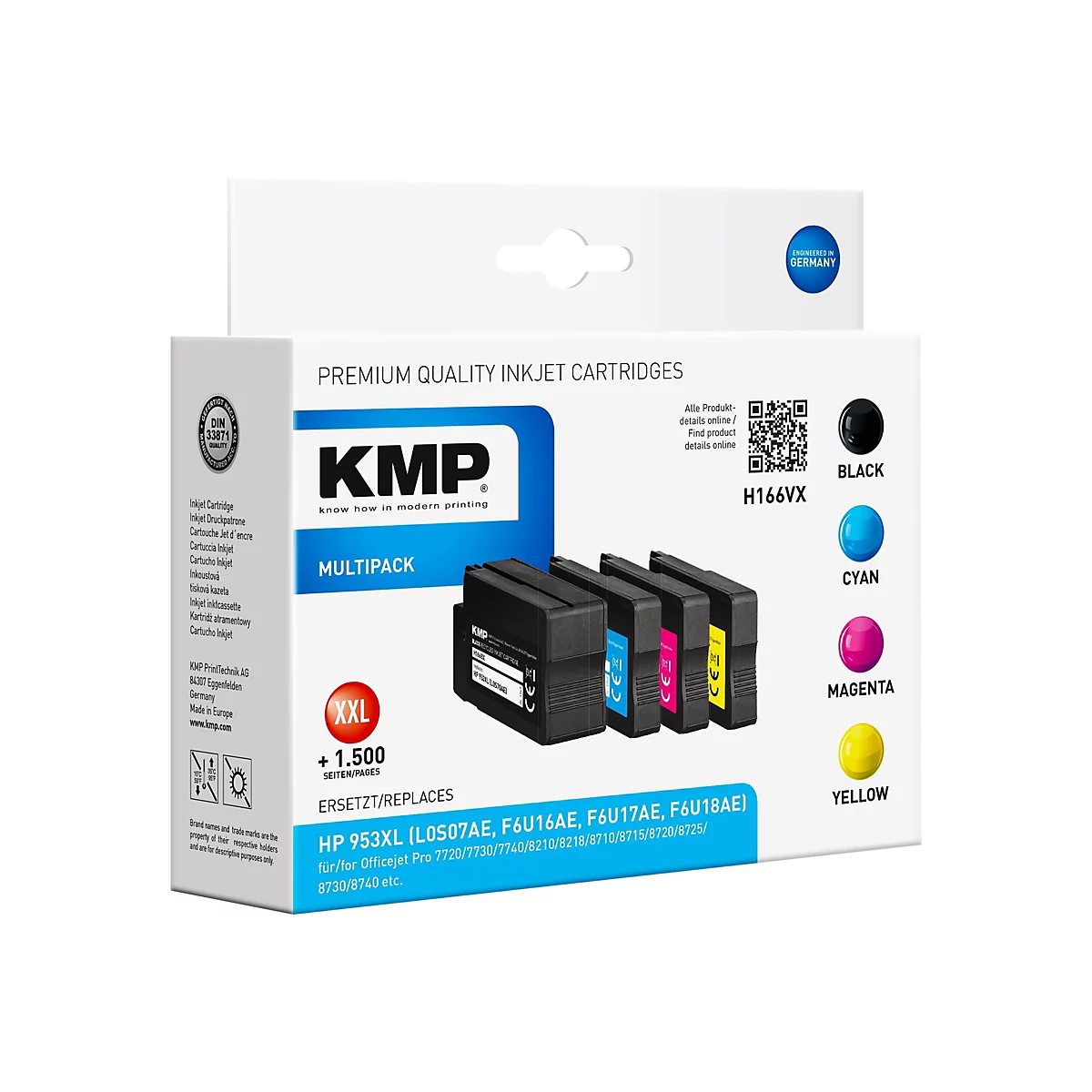 KMP MULTIPACK H166VX - 4er-Pack - Hohe Ergiebigkeit - Schwarz, Gelb, Cyan, Magenta - Tintenpatrone (Alternative zu: HP F6U18AE, HP F6U16AE, HP F6U17AE, HP L0S70AE)