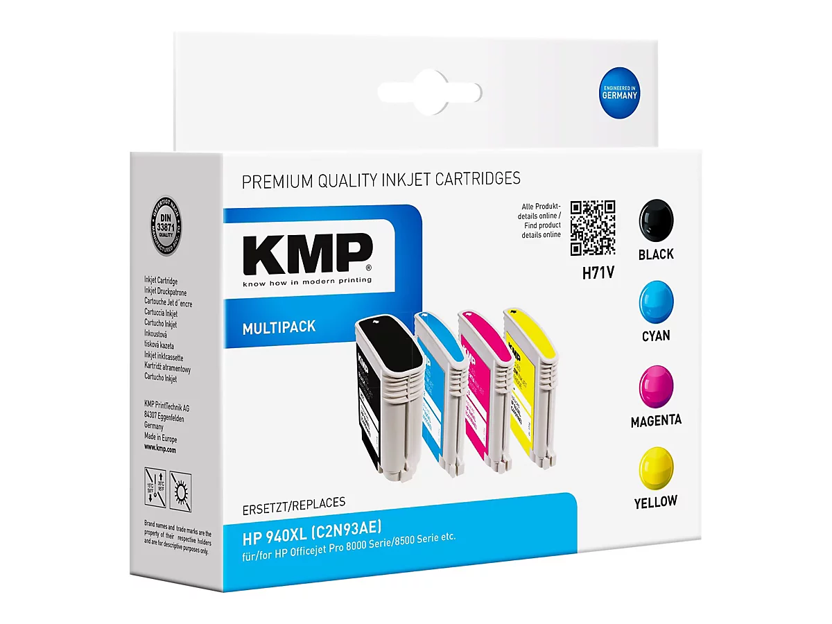 KMP MULTIPACK H71V - 4er-Pack - Schwarz, Gelb, Cyan, Magenta - Tintenpatrone (Alternative zu: HP 940XL, HP C4906AE, HP C4907AE, HP C4908AE, HP C4909AE)