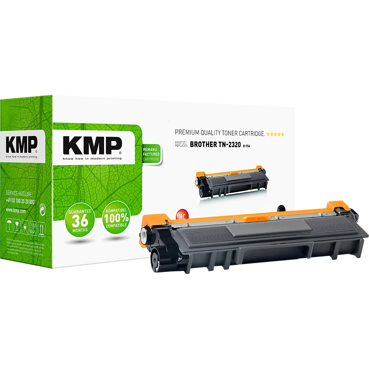 KMP toner, box and product, text: Brother TN-2320, yellow-black.