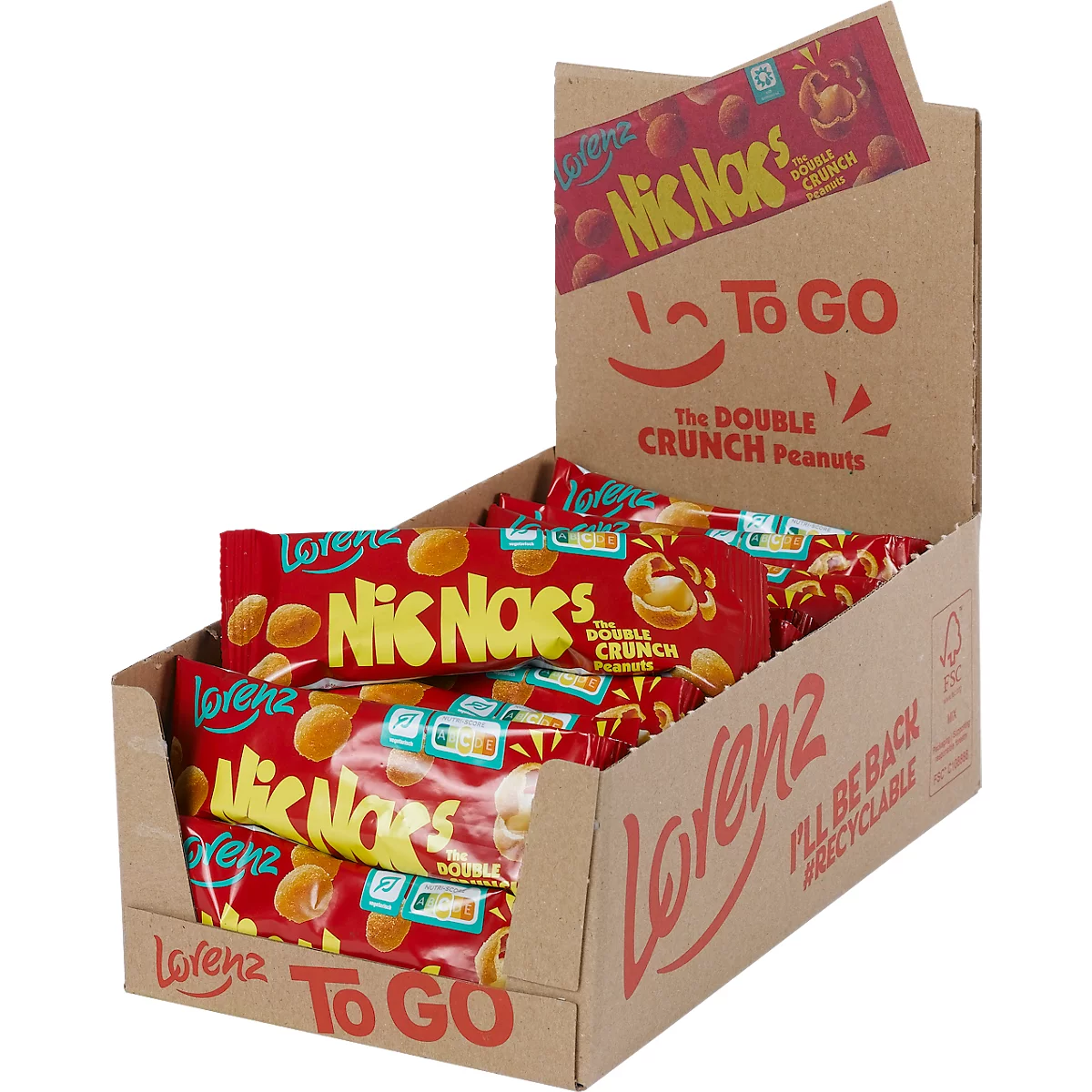 Knabbergebäck Lorenz Nic Nac's Original, Erdnüsse im Teigmantel, 24 Tüten mit jeweils 35 g, in Spenderkarton