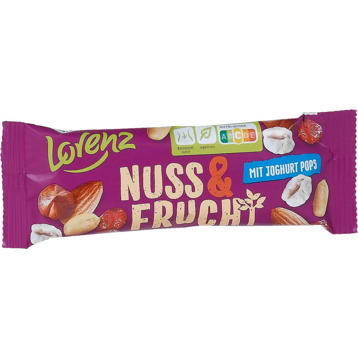 Knabbergebäck Lorenz Nuss & Frucht Pops, Mischung aus Nüssen und Früchten mit Joghurtcreme, 28 Tüten mit jeweils 40 g, in Spenderkarton