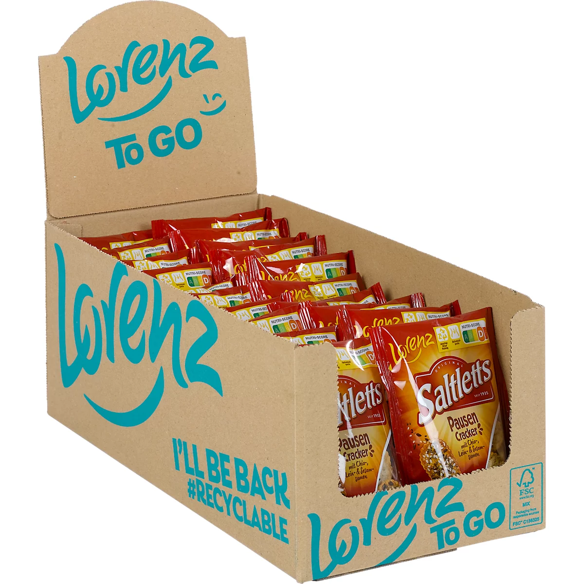 Knabbergebäck Lorenz Saltletts Pausen-Cracker, Laugengebäck, 20 Tüten mit jeweils 40 g, in Spenderkarton