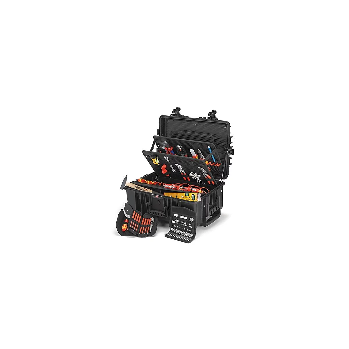 KNIPEX gereedschapskoffer Robuust 45, voor elektrische installatie, incl. 63-delig gereedschap, tot 35 kg, B 609 x D 428 x H 263 mm, polypropyleen, zwart