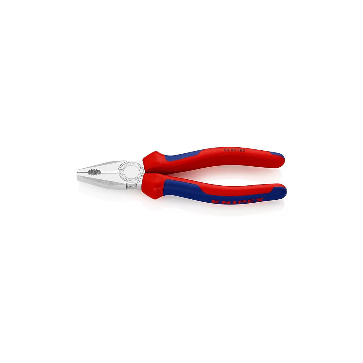 Pince coupante, rouge et bleu, en métal. Inscription : KNIPEX.