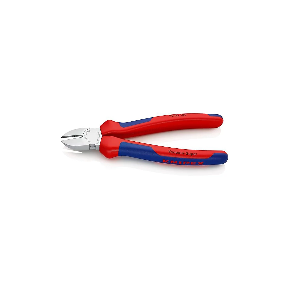 Eine rote und blaue Knipex-Zange, Nahaufnahme.