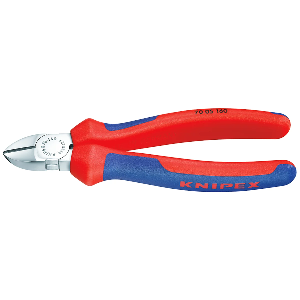 Knipex side cutters. Red and blue handles, metal cutting edge. Inscription: Knipex.