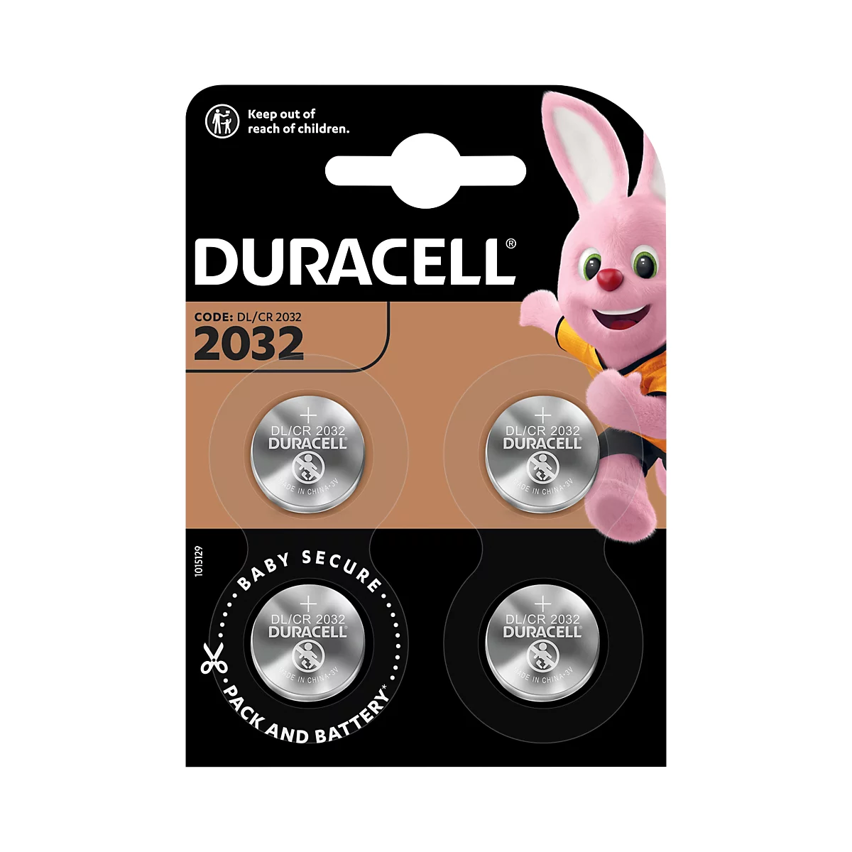 Knoopcellen Duracell CR2032, Lithium, 3 V, 170 mAh, Ø 20 x H 2,5 mm, 4 stuks