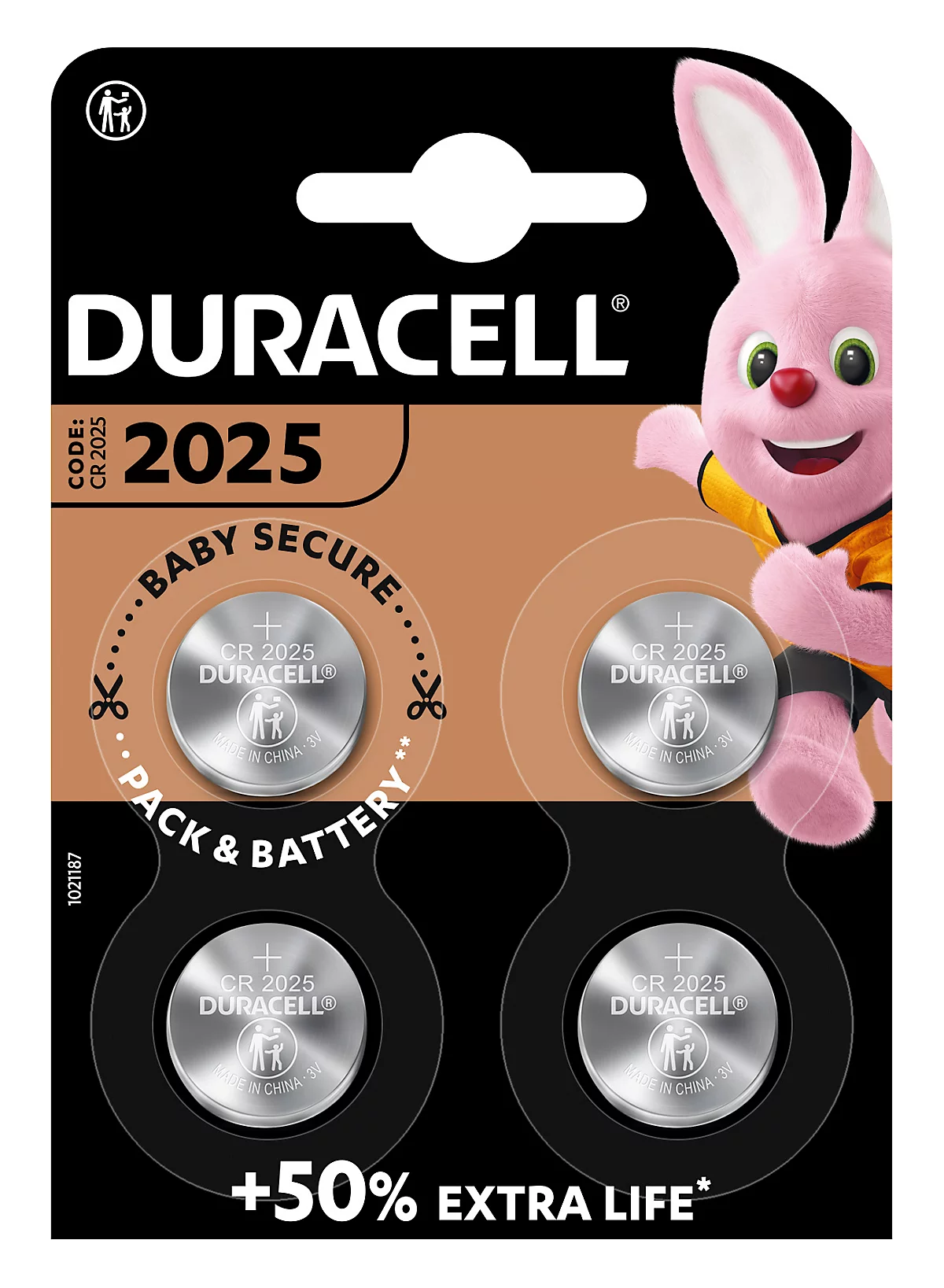 Knopfzelle Duracell Lithium CR2025, 4 Stück, Duralock Power Preserve Technologie