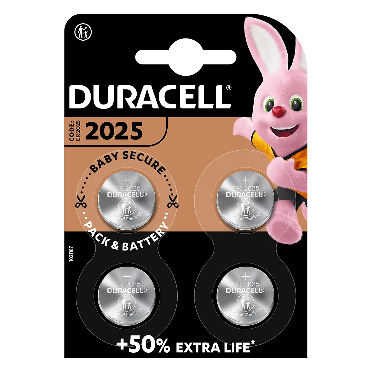 Knopfzelle Duracell Lithium CR2025, 4 Stück, Duralock Power Preserve Technologie