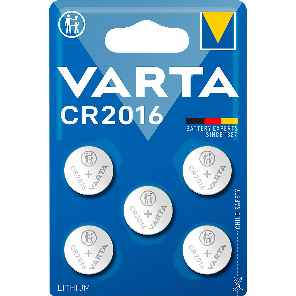 Knopfzelle VARTA Professional Electronics CR2016, Spannung 3 V, Kapazität 90 mAh, Lithium, 5 Stück