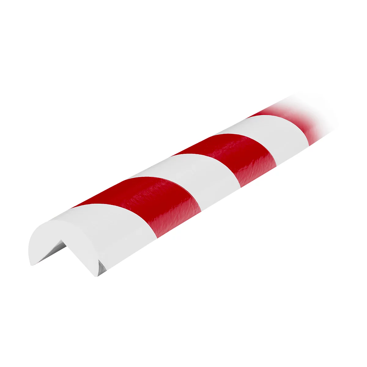Corner protector with red and white stripes. Protection against injuries on furniture edges.