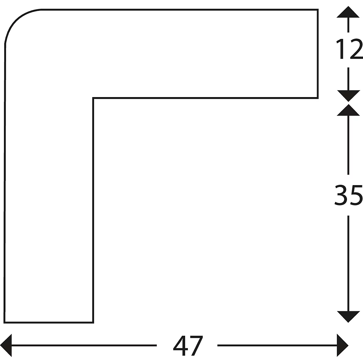 Plan of an L-shaped building element with dimensions: 47, 35, and 12.