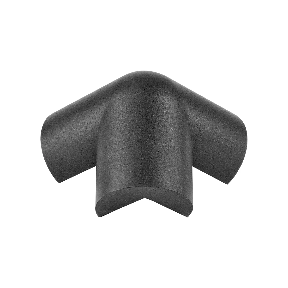 A black corner protector with rounded edges.
