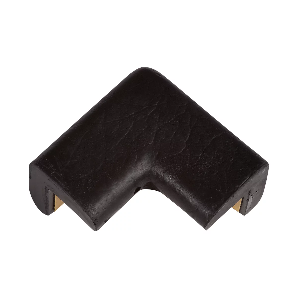 Black leather corner protector, angled.