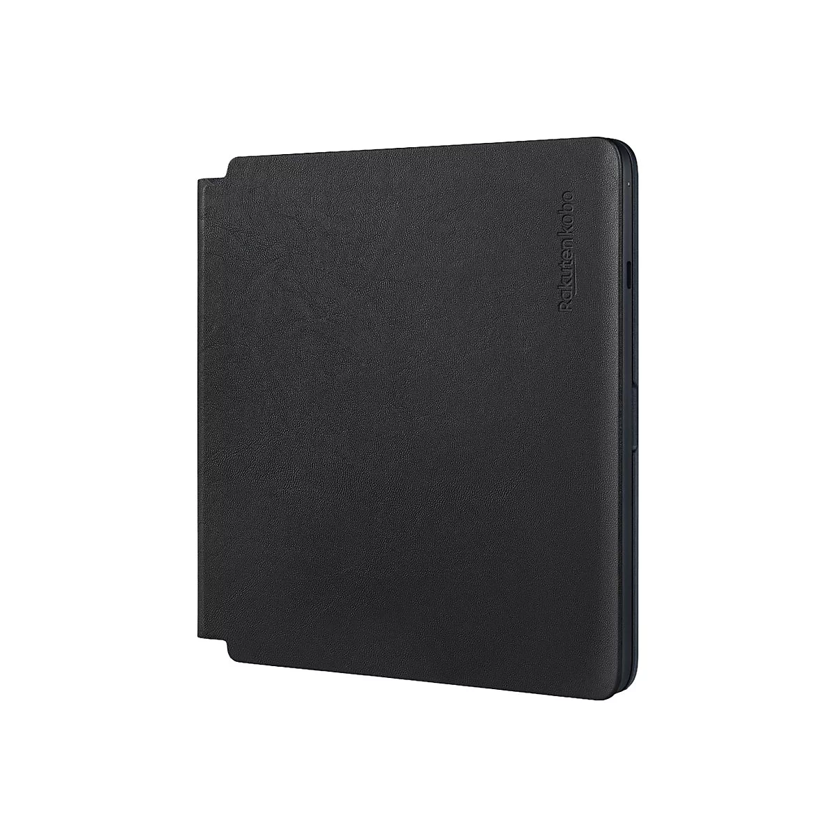 Schwarzes Kobo-E-Reader-Cover, geschossen vor weißem Hintergrund. Der Name „Rakuten Kobo“ steht vertikal auf dem Cover.
