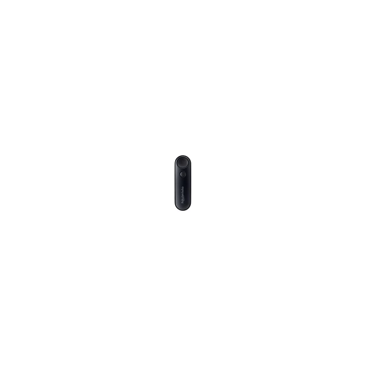 Lecteur Kobo noir avec deux boutons en haut. L'inscription Rakuten kobo est imprimée en bas.