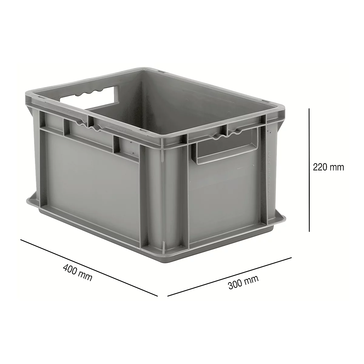 Koffer in EURO formaat EF 4220, L 400 x B 300 x H 220 mm, inhoud 20,4 l, laadvermogen 15 kg, stapelbaar, polypropeen, grijs