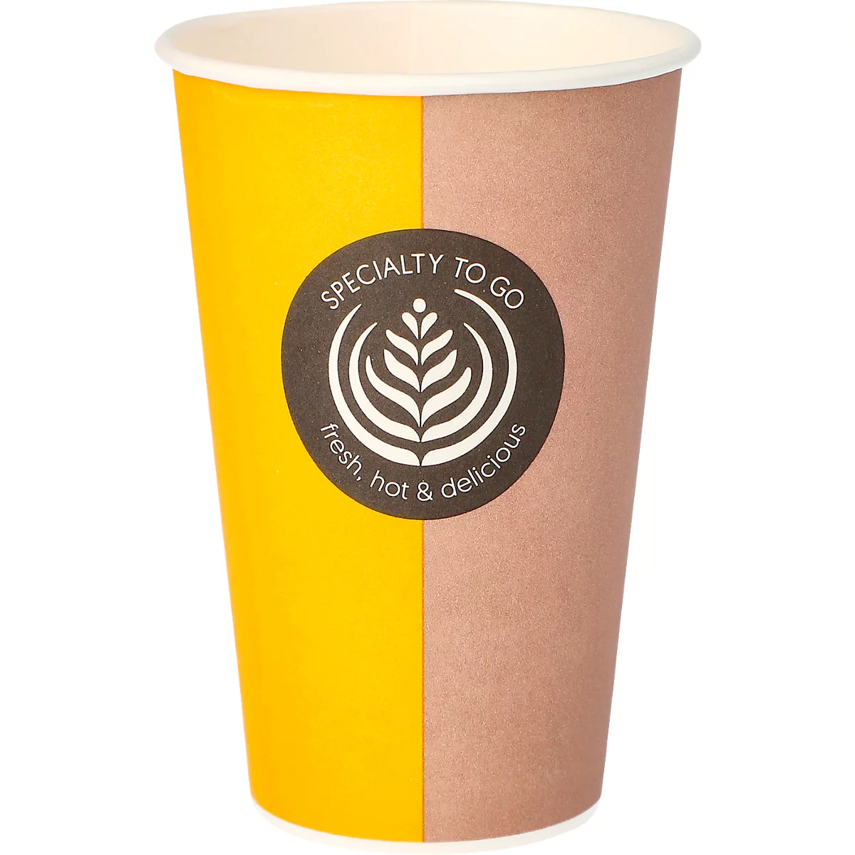 Koffiekopje, voor 0,3 l, Ø 80 x H 116 mm, bedrukt karton, beige-zwart, 50 stuks