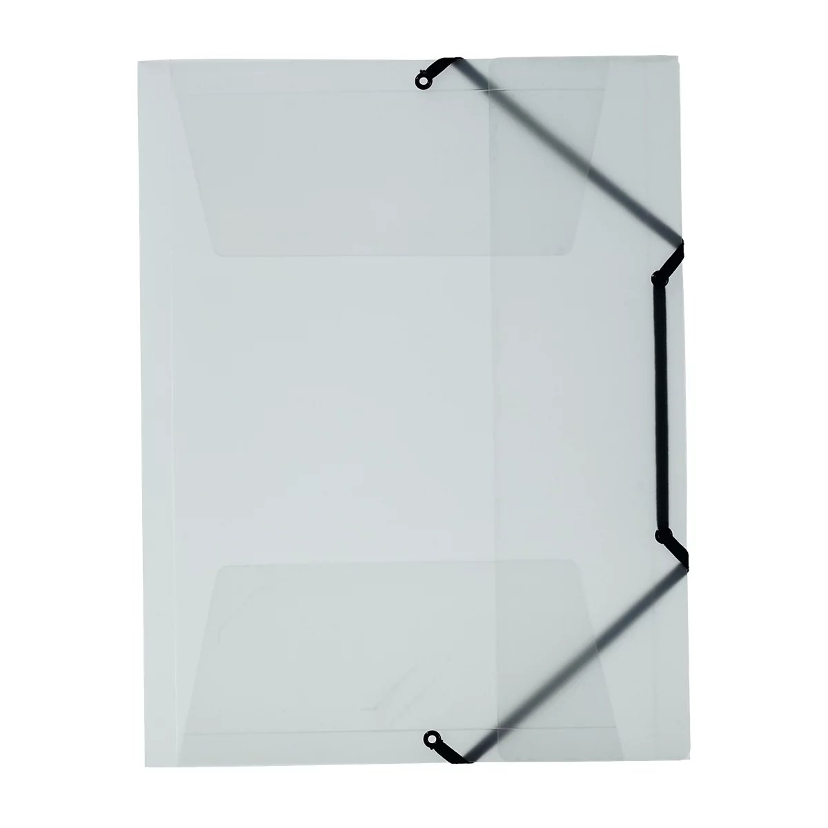 Transparent document folder with black closure band.