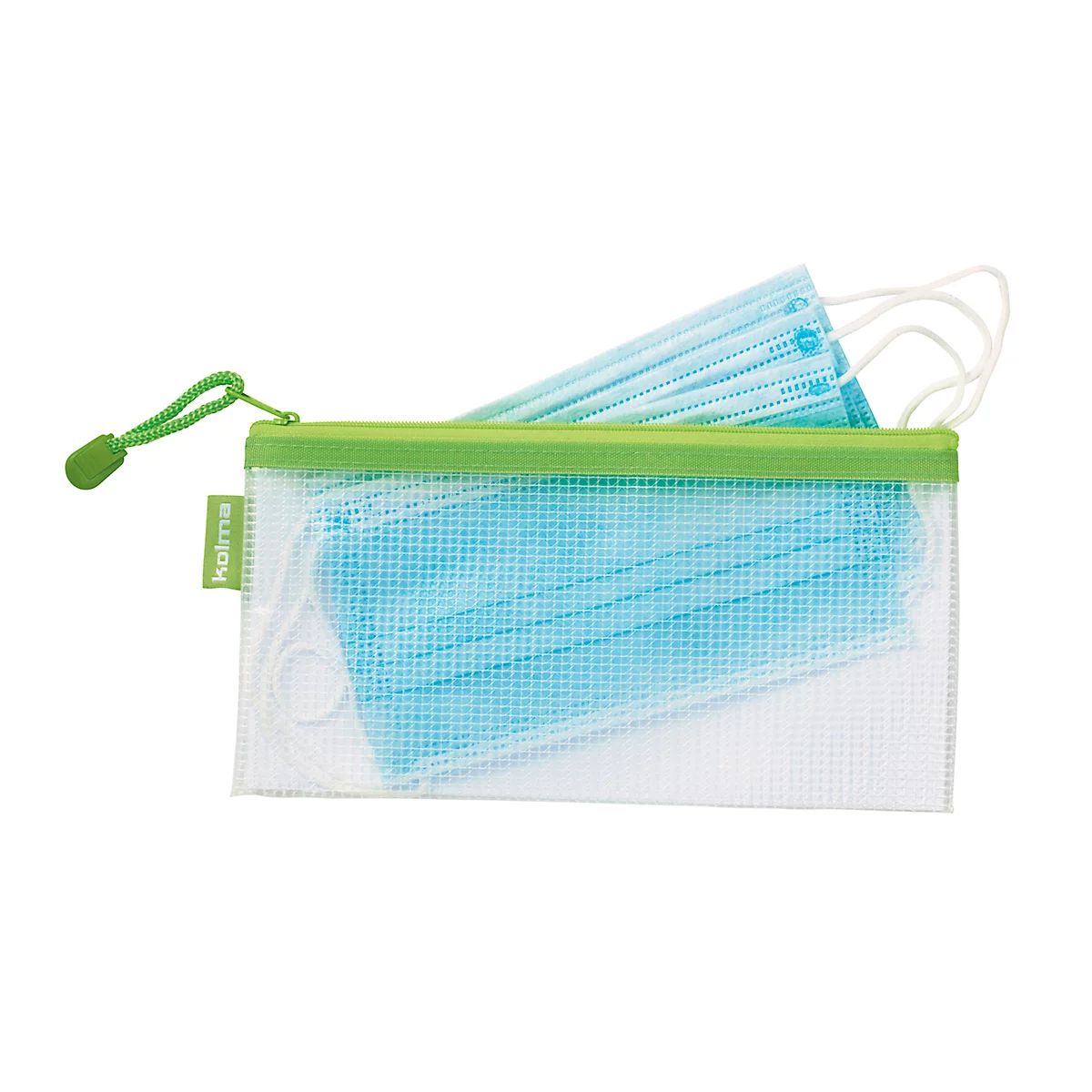 Kolma Mesh Bag met rits, EVA kunststof + 5 x mond-neus deksel volgens EN 14683:2019 Type I