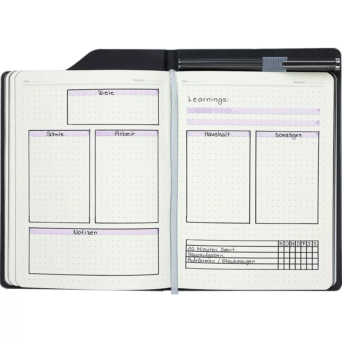 KOLMA Notizbuch A5, aus RPET, 80 Blatt, 80 g/m², gepunktet, mit Stifthalter, grau/schwarz