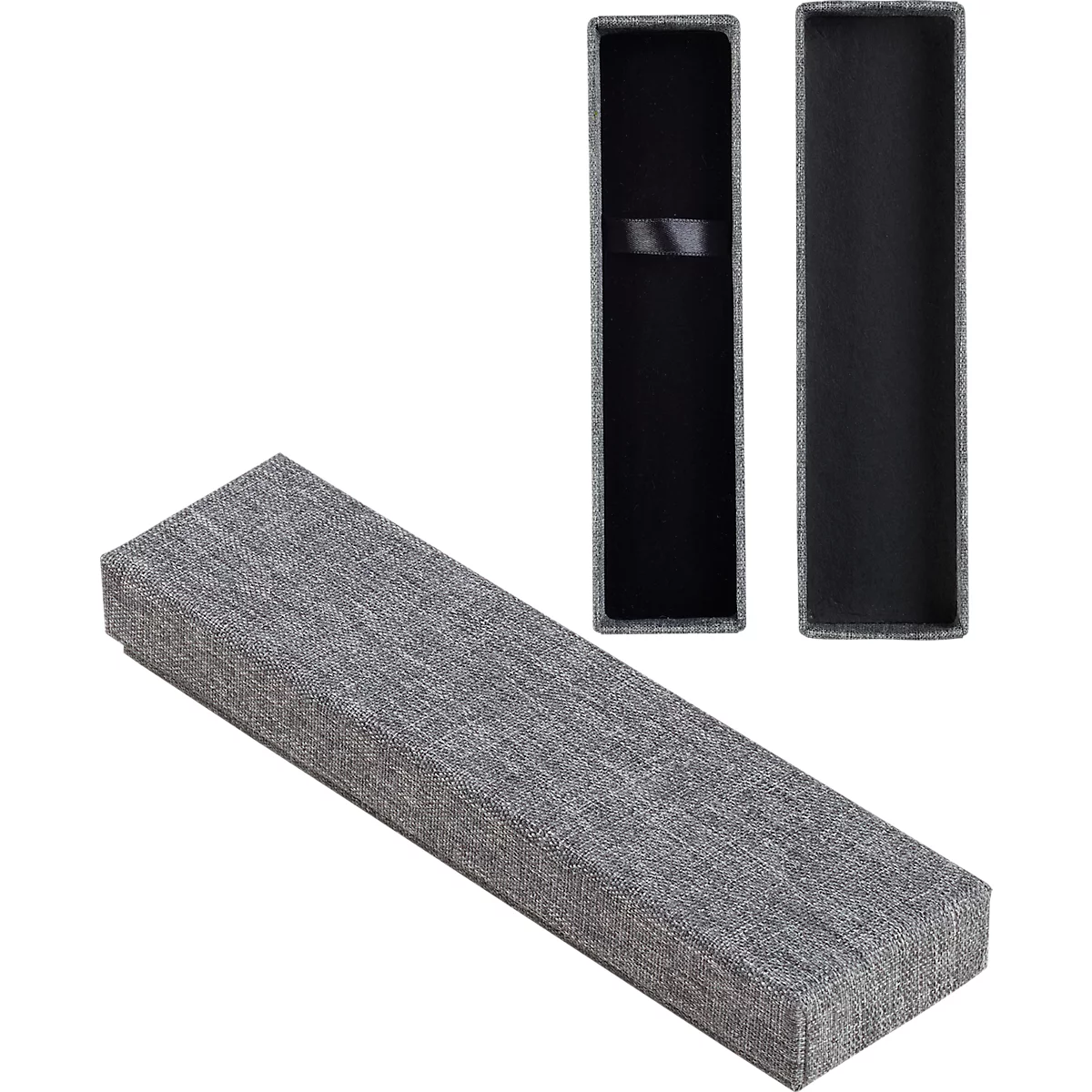 KOLMA Stiftbox, aus RPET, textilartige Oberfläche, samtiger Boden, B 40 x T 165 x H 23 mm, grau