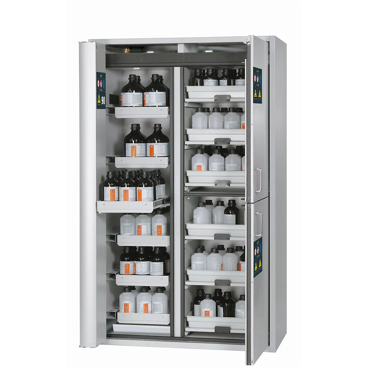 Kombi-Sicherheitsschrank Typ 90 asecos K-PHOENIX Vol.2-90, Flügel- und Falttüren mit Schliess-Automatik, Front Lichtgrau, B 1197 x T 617 x H 1969 mm