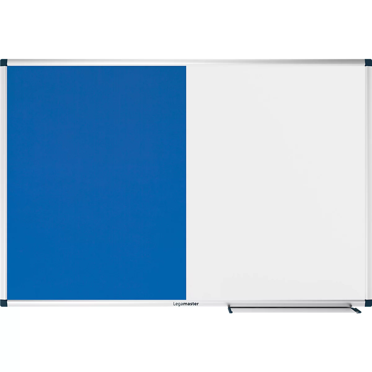 Kombiboard Legamaster UNITE, Pinboard & Whiteboard, B 900 x T 12,6 x H 600 mm, Markerablage, lackierter Stahl & Filz, weiß & blau