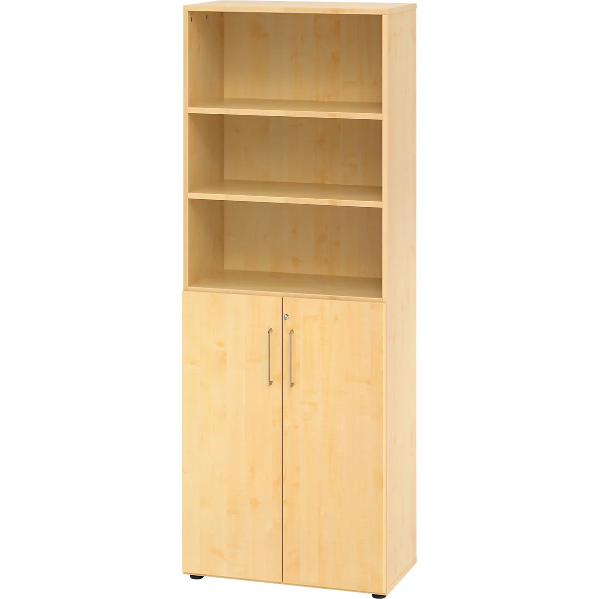 Kombischrank Breno, 6OH, Schrank- und Regalelement, abschließbar, B 800 x T 420 x H 2156 mm, Spanplatte, Ahorn/Ahorn