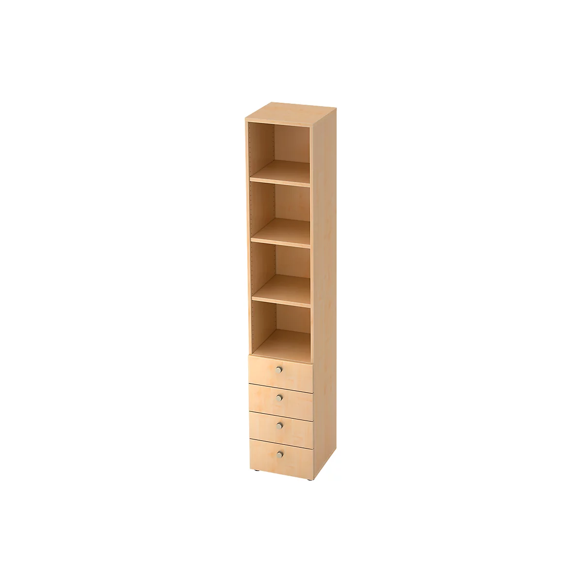 Kombischrank TOPAS LINE, 6 Ordnerhöhen, Regale + 4 Schübe, Ahorn/Ahorn