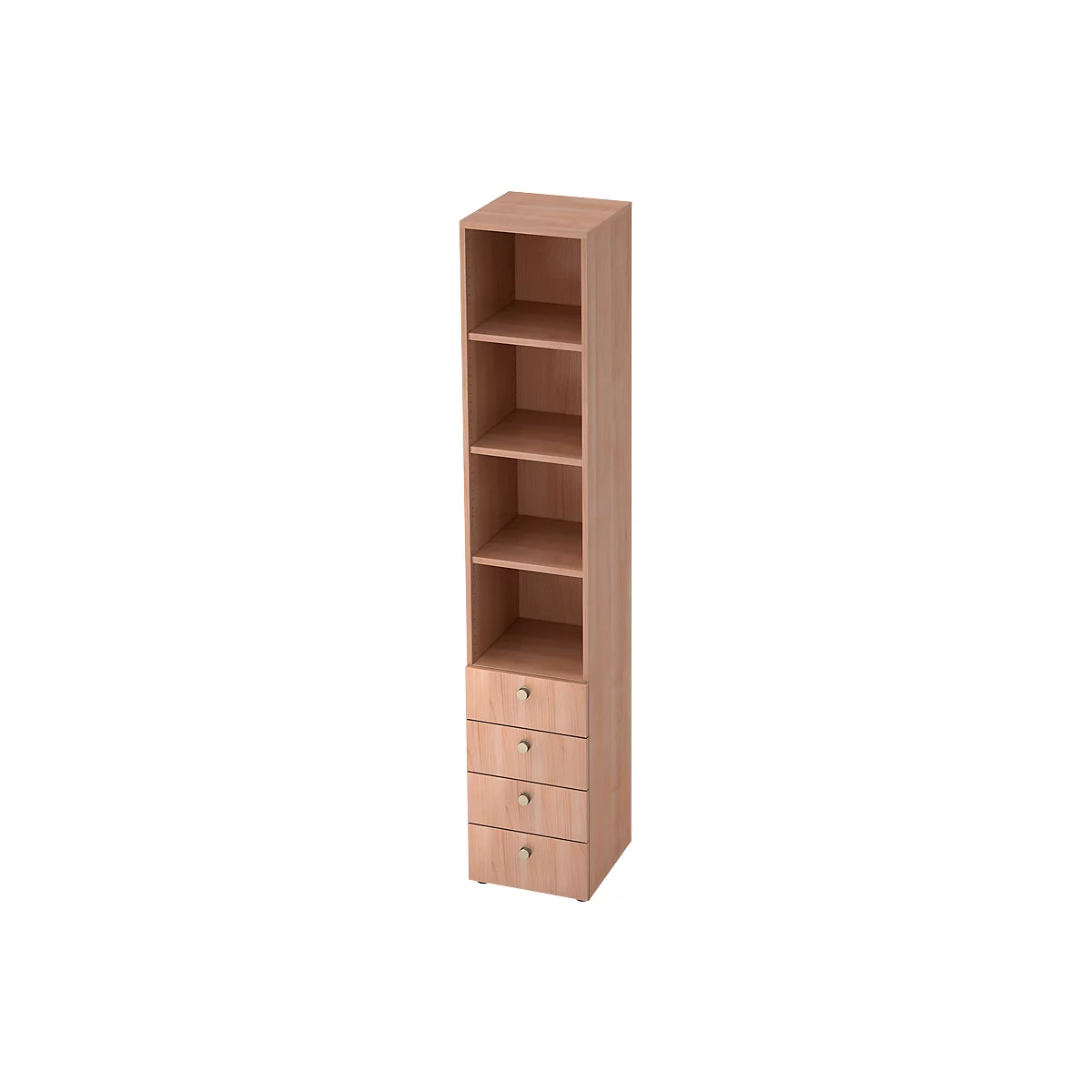 Kombischrank TOPAS LINE, 6 Ordnerhöhen, Regale + 4 Schübe, Nussbaum/Nussbaum
