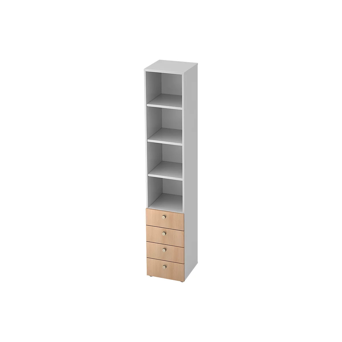 Kombischrank TOPAS LINE, 6 Ordnerhöhen, Regale + 4 Schübe, weiß/Eiche
