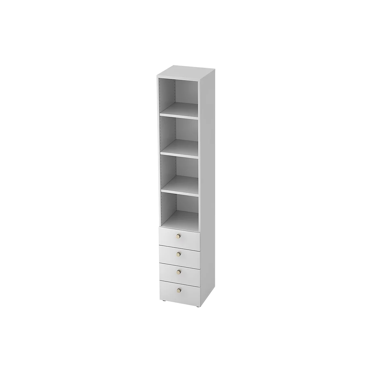Kombischrank TOPAS LINE, 6 Ordnerhöhen, Regale + 4 Schübe, weiß/weiß