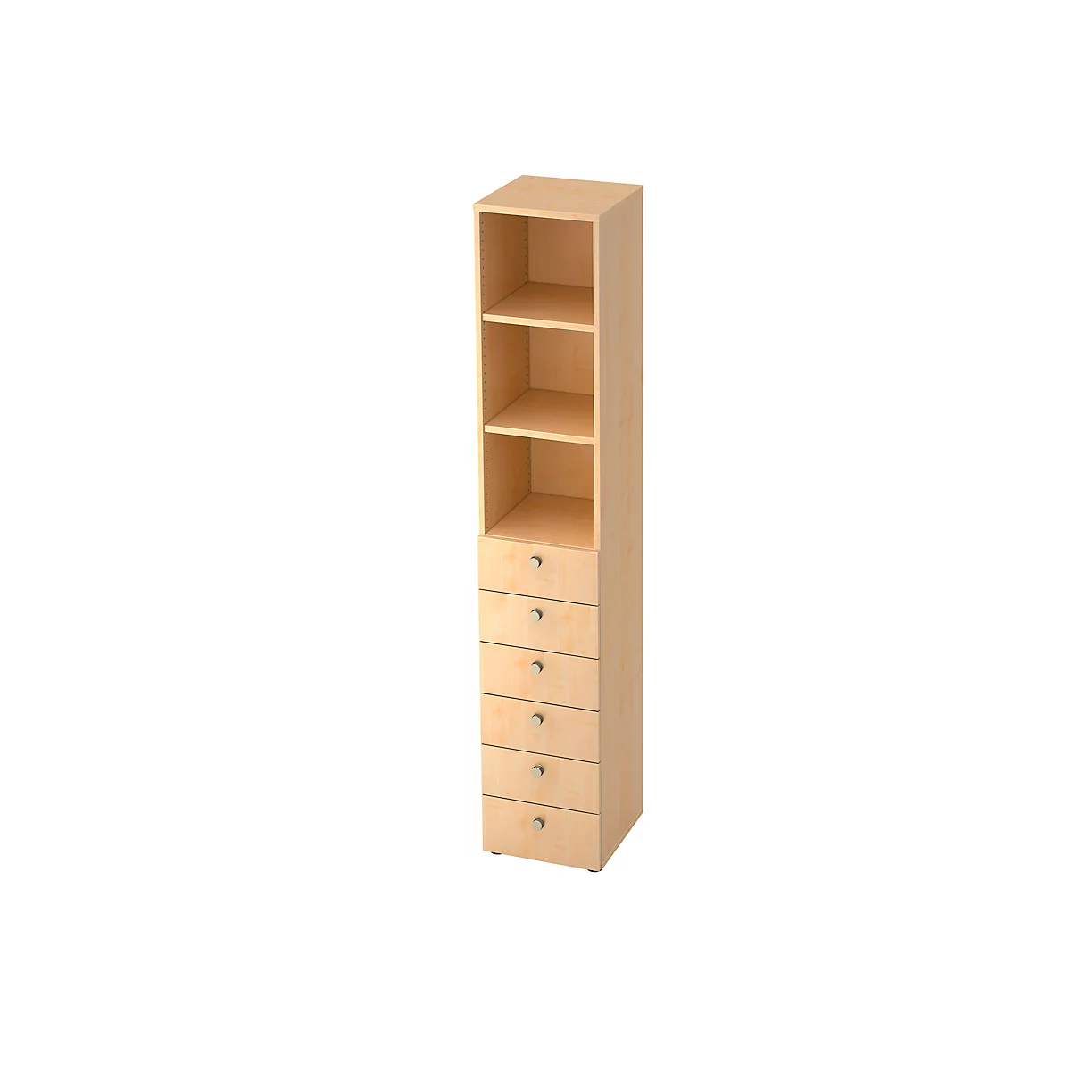 Kombischrank TOPAS LINE, 6 Ordnerhöhen, Regale + 6 Schübe, Ahorn/Ahorn