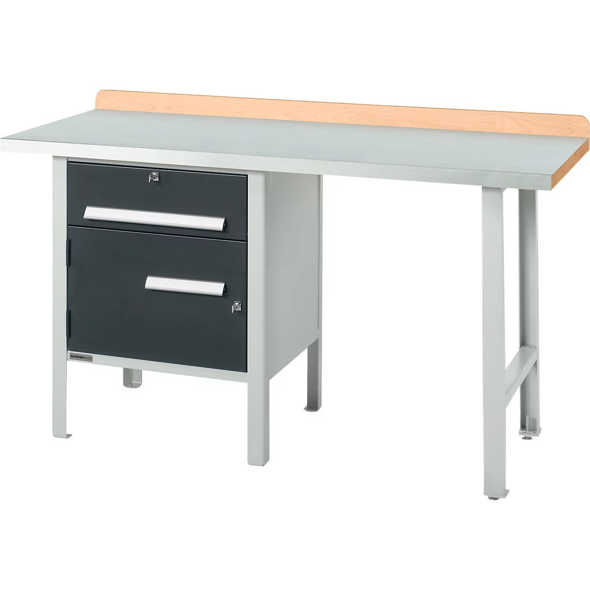 Kombiwerkbank Schäfer Shop Select PWi 150-2, Buche Multiplexplatte, mit Stahlabdeckung, bis 750 kg, B 1500 x T 700 x H 840 mm, Anthrazit